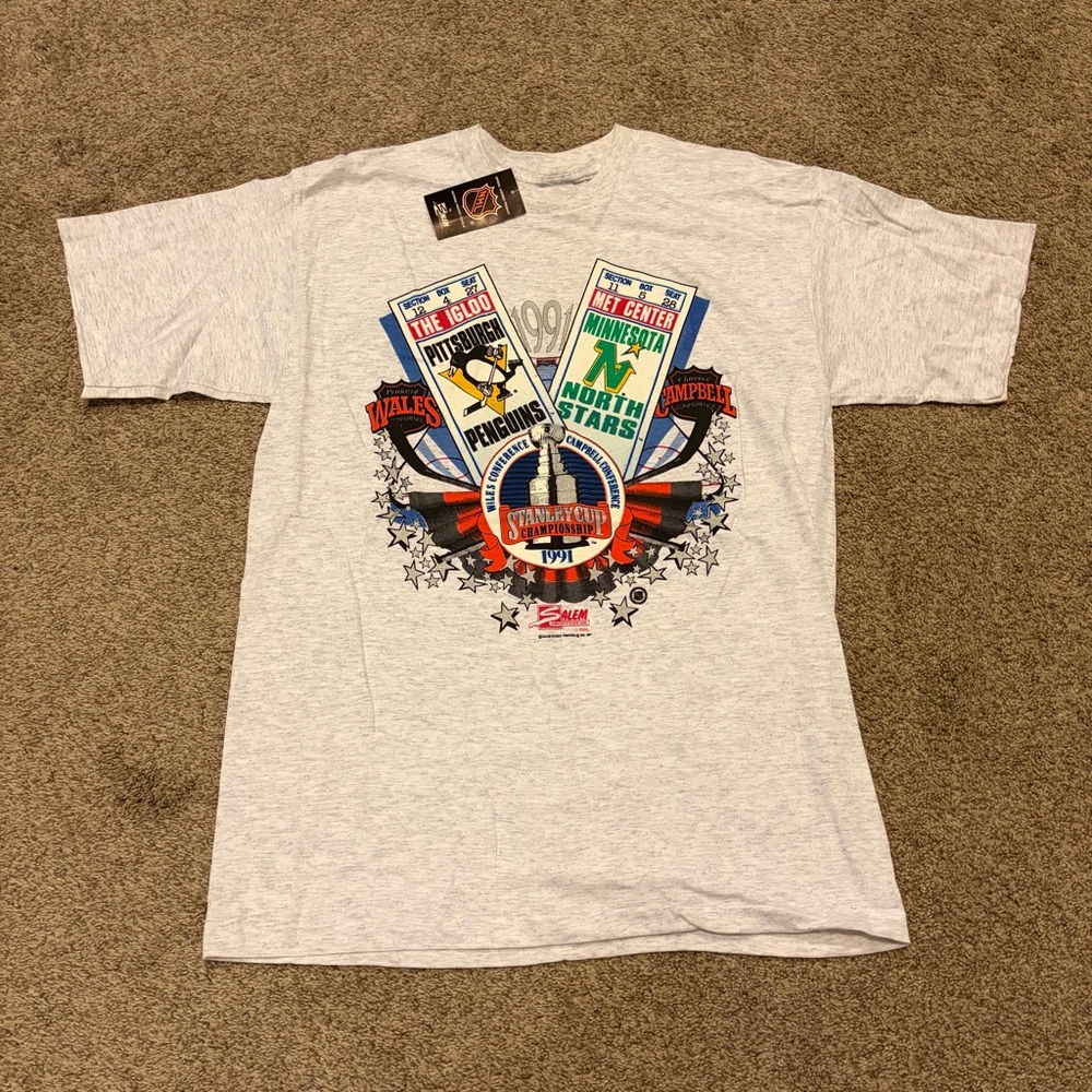 NWT Vintage 1991 NHL Penguins Stanley Cup Championship T-Shirt Size Large